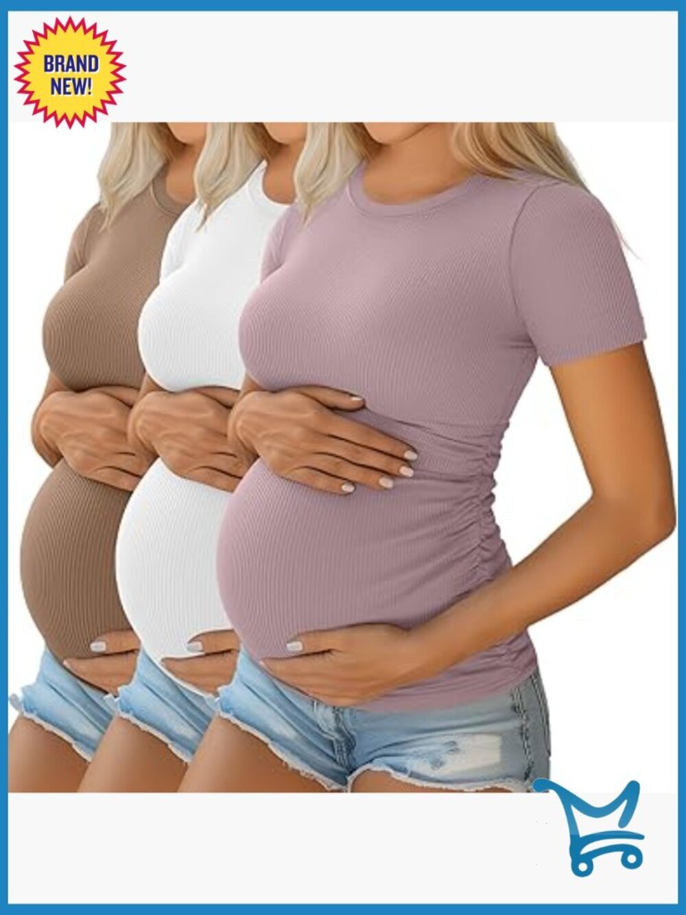 3 Pack Women's Maternity Tees Short Sleeve Side Ruched Cotton Stretch Tops